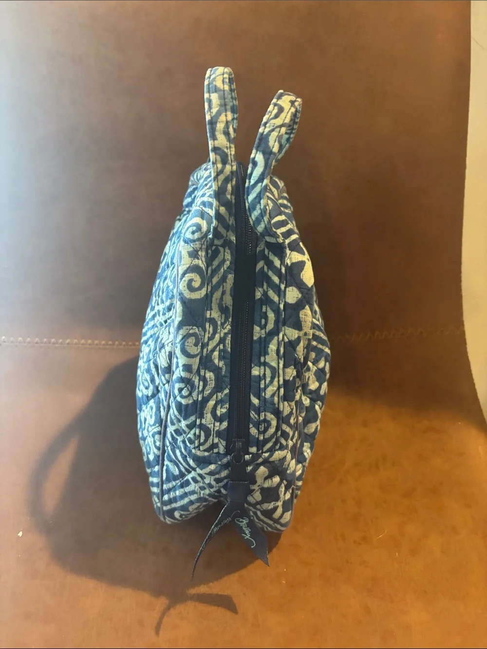 Vintage Vera Bradley Blue and White Quilted Top-Handle Cosmetic or lunch bag